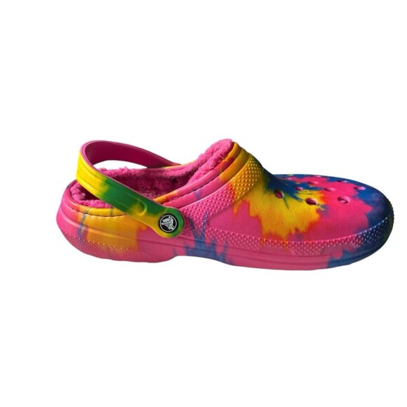 Crocs Unisex Clogs Pink Tie Dye Faux Fur Lined Synthetic Men’s 9 Women's 11 - Picture 3 of 6
